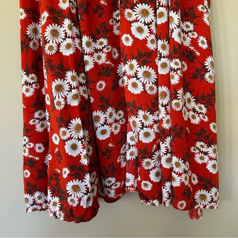 Red Daisy Maxi Skirt Pockets Women S Fall Cottagecore Flower Child Floral - Picture 3 of 12